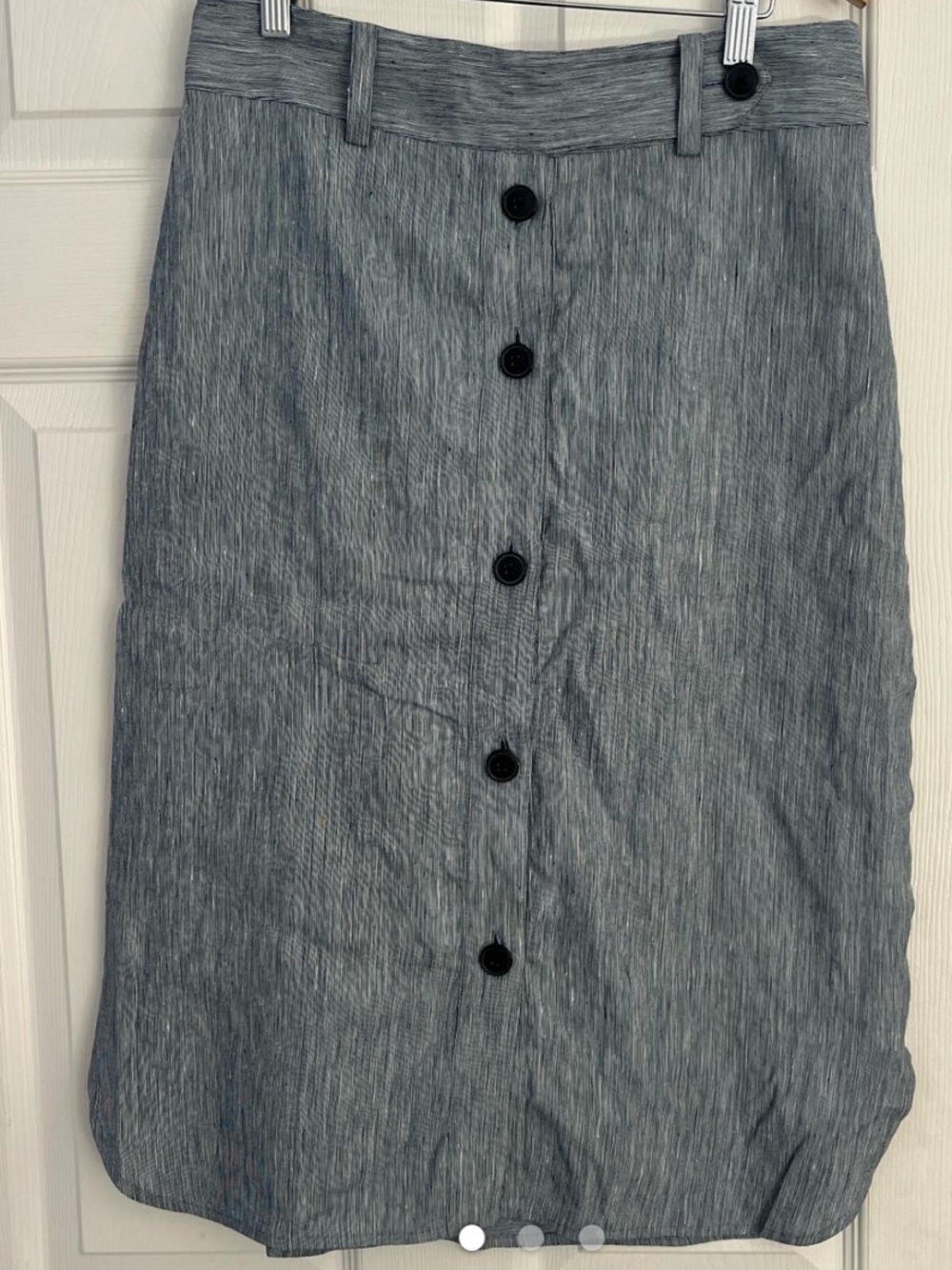 Club Monaco Navy and Gray Vertical-Stripe Button-Front Midi Skirt